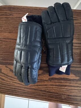 Leather Quilted Blue Men's Gloves - Unbranded